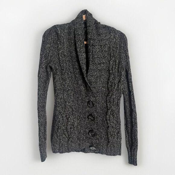 The Limited Gray Chunky Cable Knit V-Neck Sweater with Buttons Women's Medium - Picture 1 of 6